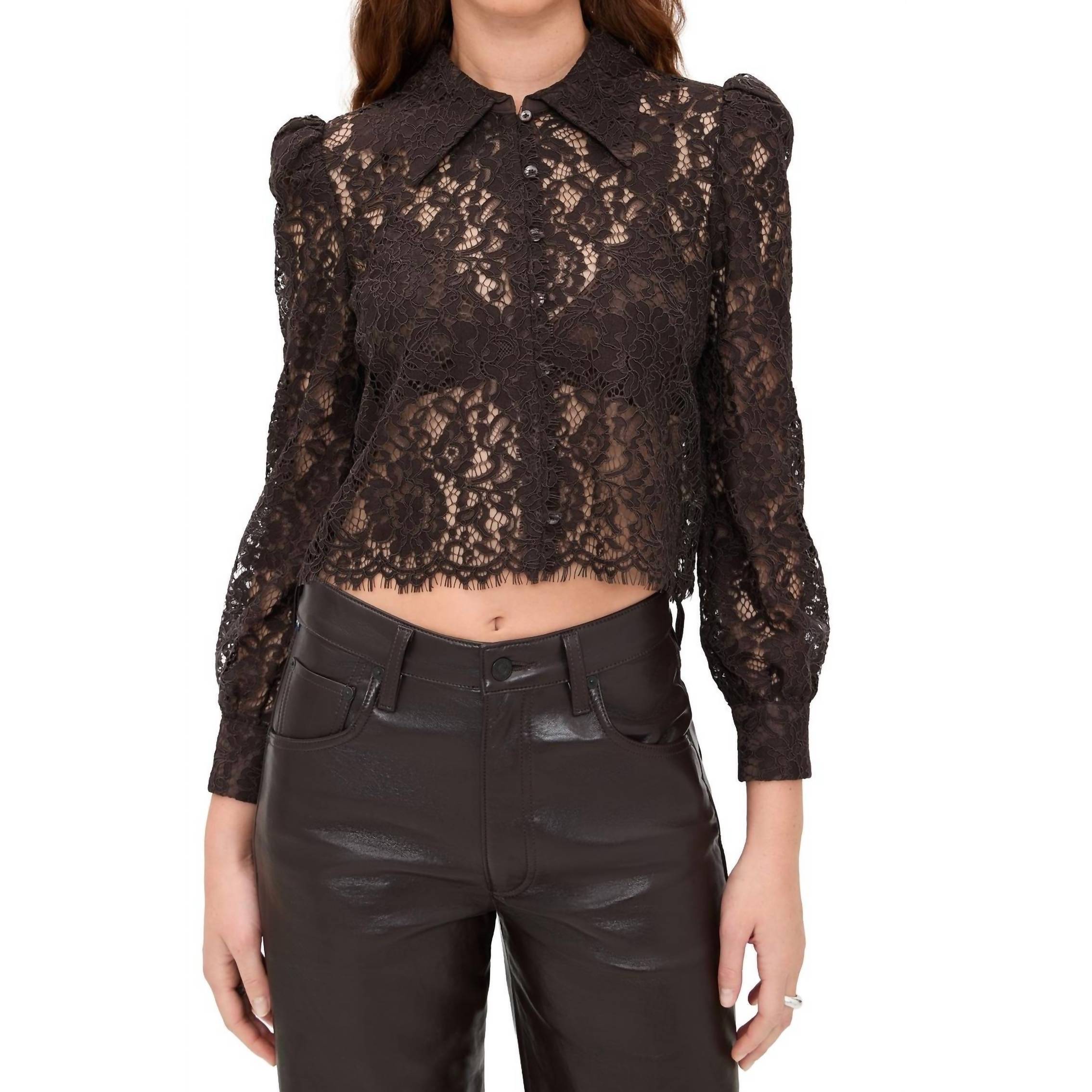 New L'agence Anita Lace Blouse In Dark Brown